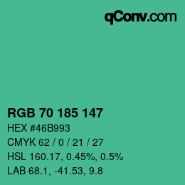 颜色代码: RGB 70 185 147 | qconv.com
