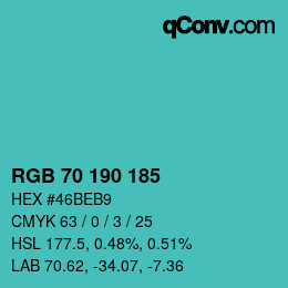 カラーコード: RGB 70 190 185 | qconv.com