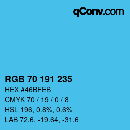 カラーコード: RGB 70 191 235 | qconv.com