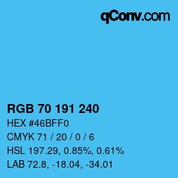 カラーコード: RGB 70 191 240 | qconv.com