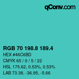 カラーコード: RGB 70 198.8 189.4 | qconv.com