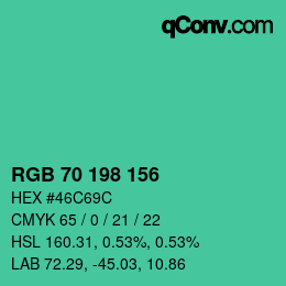 カラーコード: RGB 70 198 156 | qconv.com