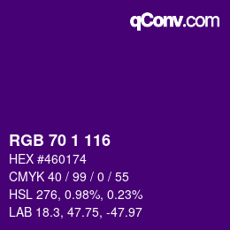 Color code: RGB 70 1 116 | qconv.com