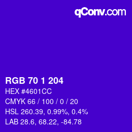 颜色代码: RGB 70 1 204 | qconv.com