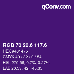 カラーコード: RGB 70 20.6 117.6 | qconv.com