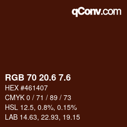 カラーコード: RGB 70 20.6 7.6 | qconv.com