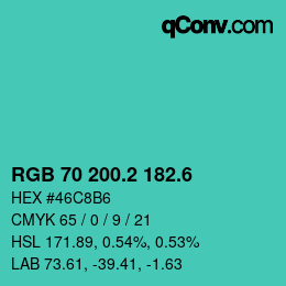 カラーコード: RGB 70 200.2 182.6 | qconv.com
