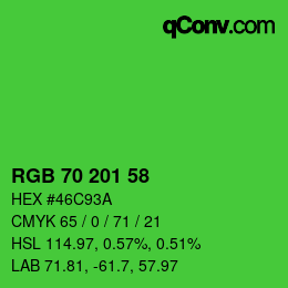 カラーコード: RGB 70 201 58 | qconv.com