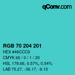 颜色代码: RGB 70 204 201 | qconv.com