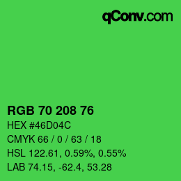 カラーコード: RGB 70 208 76 | qconv.com