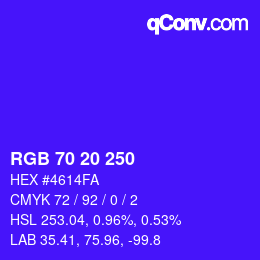 颜色代码: RGB 70 20 250 | qconv.com