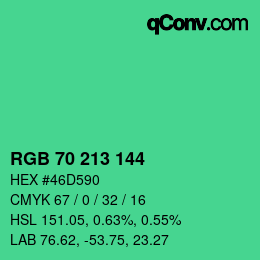 カラーコード: RGB 70 213 144 | qconv.com