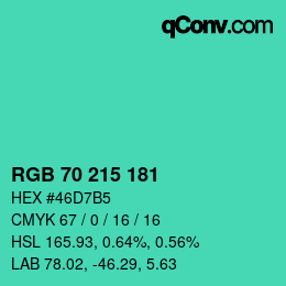 カラーコード: RGB 70 215 181 | qconv.com