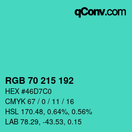 Color code: RGB 70 215 192 | qconv.com