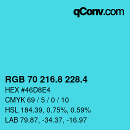 カラーコード: RGB 70 216.8 228.4 | qconv.com