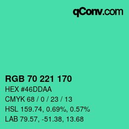 Color code: RGB 70 221 170 | qconv.com