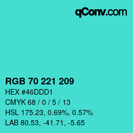 Color code: RGB 70 221 209 | qconv.com