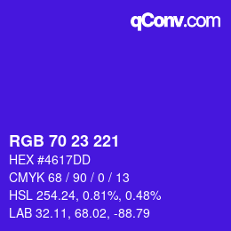 Color code: RGB 70 23 221 | qconv.com