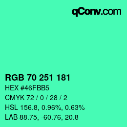 Color code: RGB 70 251 181 | qconv.com