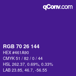 カラーコード: RGB 70 26 144 | qconv.com