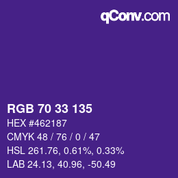 Color code: RGB 70 33 135 | qconv.com