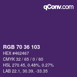 Color code: RGB 70 36 103 | qconv.com
