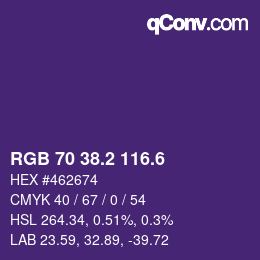 カラーコード: RGB 70 38.2 116.6 | qconv.com