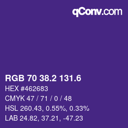 カラーコード: RGB 70 38.2 131.6 | qconv.com