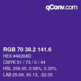カラーコード: RGB 70 38.2 141.6 | qconv.com