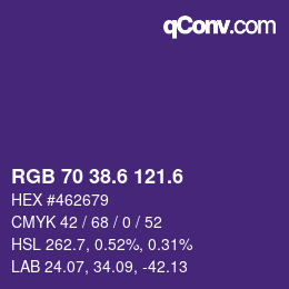 カラーコード: RGB 70 38.6 121.6 | qconv.com