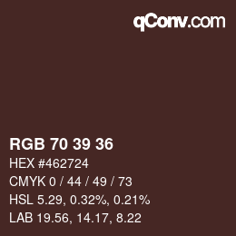 颜色代码: RGB 70 39 36 | qconv.com