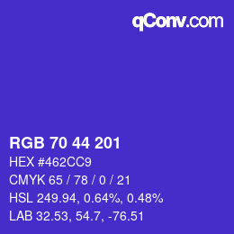 Code couleur: RGB 70 44 201 | qconv.com