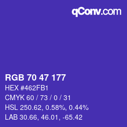 Color code: RGB 70 47 177 | qconv.com