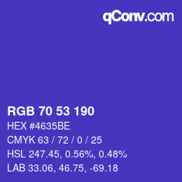 Color code: RGB 70 53 190 | qconv.com