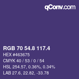 カラーコード: RGB 70 54.8 117.4 | qconv.com