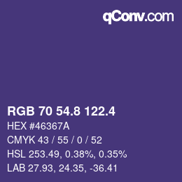 カラーコード: RGB 70 54.8 122.4 | qconv.com