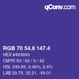 カラーコード: RGB 70 54.8 147.4 | qconv.com