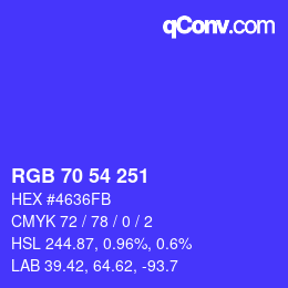 Color code: RGB 70 54 251 | qconv.com