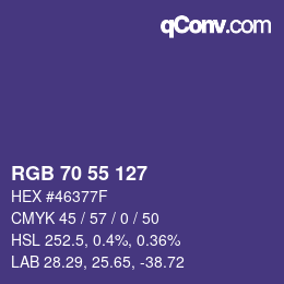 颜色代码: RGB 70 55 127 | qconv.com
