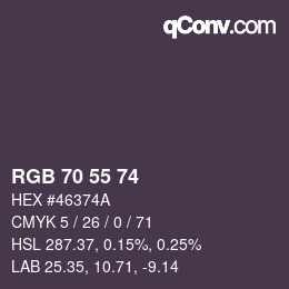 Color code: RGB 70 55 74 | qconv.com