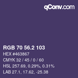 カラーコード: RGB 70 56.2 103 | qconv.com