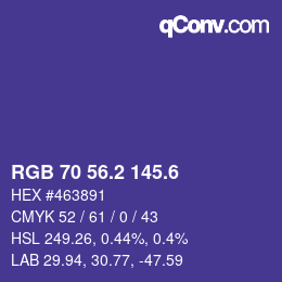 カラーコード: RGB 70 56.2 145.6 | qconv.com