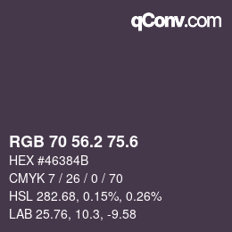 カラーコード: RGB 70 56.2 75.6 | qconv.com