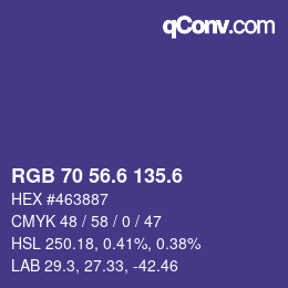 カラーコード: RGB 70 56.6 135.6 | qconv.com
