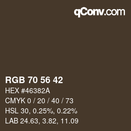 颜色代码: RGB 70 56 42 | qconv.com