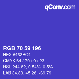 カラーコード: RGB 70 59 196 | qconv.com