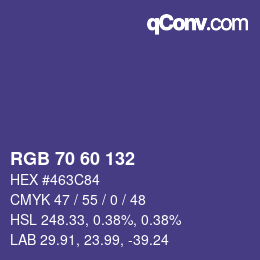 カラーコード: RGB 70 60 132 | qconv.com
