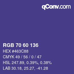 颜色代码: RGB 70 60 136 | qconv.com