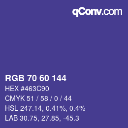 颜色代码: RGB 70 60 144 | qconv.com
