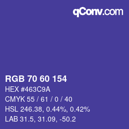 颜色代码: RGB 70 60 154 | qconv.com